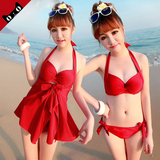 韩国泳衣女三件套比基尼大小胸聚拢遮肚显瘦海边沙滩夏季女游泳装
