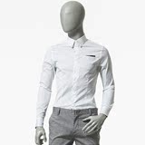 GXG男装专柜正品代购 2016春装新款长袖白色休闲长袖修身衬衫