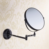 欧式全铜仿古化妆镜黑色浴室壁挂折叠式美容镜子双面伸缩放大镜
