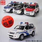 特价丰田霸道警察公安警车汽车模型合金属铁皮回力声光儿童玩具车
