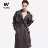 HAVVA欧美中长款风衣女春秋女式系带纯色外套百搭宽松上衣潮H5290