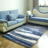 欧式蓝色条纹宜家地毯客厅茶几沙发卧室床边手工腈纶地毯满铺定制