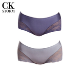 CK STORM 女士内裤 2条礼盒装商场同款性感蕾丝无痕一片式平角裤