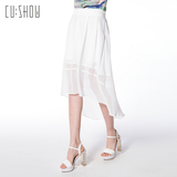 cushow卡秀2016夏季新款白色高腰不规则雪纺裙半身裙半裙中长款女