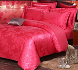 全棉婚庆四件套大红床盖纯棉四件套结婚床上用品大红被套1.8m
