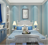 PVC带胶墙纸白蓝色条纹地中海自粘壁纸卧室客厅欧式防水即时贴