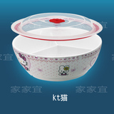 三格带盖陶瓷分隔碗 微波炉可用韩式碗三格碗盘饭盒便当盒保鲜碗