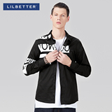 Lilbetter男士衬衫 潮牌撞色字母印花衬衣时尚修身型长袖衬衣男装