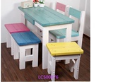 环保实木餐桌椅组合6人餐桌4人组合简约彩色做旧桌咖啡桌酒吧桌