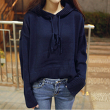 韩版纯色学院风套头毛衣女长袖宽松短款学生女秋冬卫衣带帽针织衫
