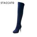 STACCATO/思加图冬季专柜同款女靴羊绒皮细高跟过膝长靴EF536DC3