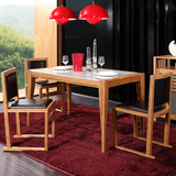 竹生活品牌时尚简约竹制餐桌 桌椅组合长方形大理石桌面日式餐桌