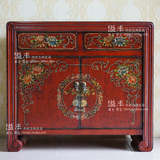 新中式仿古家具实木做旧彩绘玄关柜子明清复古储物红色手绘餐边柜