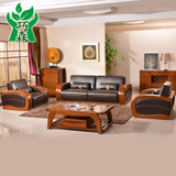 简约现代中式全实木沙发组合厚重款高档真皮纯老榆木沙发客厅家具