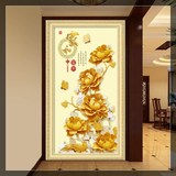 新玄关装饰画客厅房间走廊过道欧式墙面挂画餐厅竖版壁画黄金牡丹