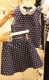 韩国代购新款韩版无袖大码显瘦波点娃娃领套装裙短裙子女装连衣裙