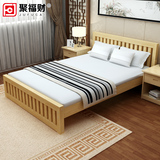 聚福财现代中式实木双人床1.5 1.8大床松木单人床1.2米家具