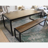 美式复古简约铁艺实木餐桌书桌办公桌会议桌茶桌工作台长桌子长椅