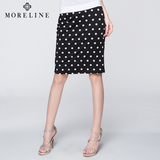 MORELINE沐兰专柜夏季新款黑白圆点修身包臀裙针织中裙女半身裙