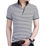 夏季短袖t恤男 韩版青年修身翻领POLO衫半袖条纹上衣潮男装保罗衫