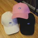 韩国时尚动感小鱼刺绣帽粉色黑色白色棒球帽机车帽子女士鸭舌帽潮