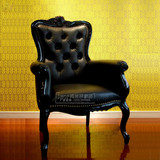 美式休闲椅新古典皮艺单人沙发椅欧式沙发黑色高背椅老虎椅办公椅