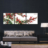 diy数字油画风景花卉抽象手绘大幅客厅装饰画 三拼三联 傲雪红梅