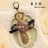 韩版时尚创意山茶花朵汽车钥匙扣挂件流苏吊坠蝴蝶结钥匙圈挂饰女