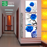 青花瓷瓶蓝玫瑰现代简约客厅装饰画玄关壁画竖式挂画宾馆无框画