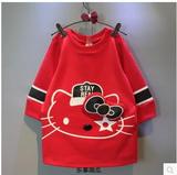 儿童加绒卫衣中长款 2015冬季新款 韩版女童喜庆红猫咪加絨连衣裙