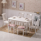 欧式餐桌椅组合韩式田园象牙白实木餐桌椅组合大小户型条形餐桌