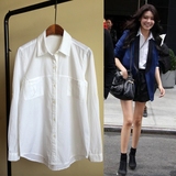 日本订单 纯棉原创设计女装 BF风白衬衫 精美宽松时尚双口袋衬衣