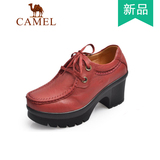Camel骆驼女鞋 正品秋季新款休闲单鞋高跟防水台系带皮鞋A1379090