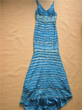 5.28外贸原单晚礼服裙时尚蓝色手工钉珠镶钻修身长裙宴会晚装裙