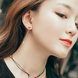 韩国进口代购饰品可爱帅气红色爱心钥匙锁长短不对称耳钉耳坠耳环