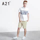 热销A21男装修身纯棉牛津纺条纹短袖衬衫 2016夏装新品青春男士衬