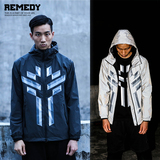 REMEDY 2014秋冬新款定制3m反光几何方块印花防水运动风衣外套