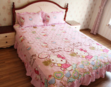 韩国儿童床盖三件套公主卡通凯特猫可爱田园床罩绗缝夹棉床套床单