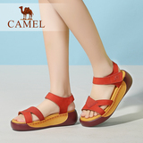 Camel/骆驼女鞋2016夏季新款时尚休闲女凉鞋牛皮厚底坡跟凉鞋