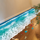 3D立体感墙贴纸沙滩海洋贴画浴室卫生间地板地贴客厅卧室防水自粘