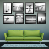 现代简约客厅装饰画黑白风景有框画组合照片背景墙面壁画欧式挂画