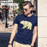 英爵伦 2016夏季新品男士修身个性印花圆领动物图案欧美短袖T恤潮