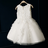 代購韓國童装女童连衣裙無袖蕾丝蓬蓬裙公主礼服花童白色婚纱裙子