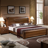 全实木床1.8米双人床现代中式纯胡桃木床气压高箱储物床卧室家具