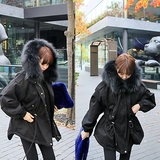 2015新款韩版大毛领连帽工装棉衣中长款修身加厚棉服大码外套女冬