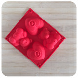 4连爱心 小熊蛋糕巧克力硅胶模 DIY手工皂模具 烘焙工具