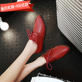 2016春季新款时尚红色尖头小皮鞋女士鞋子英伦女鞋系带平底单鞋女