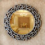 中式古典卫浴镜复古圆镜创意样版房玄关装饰镜子浴室防水镜壁挂镜