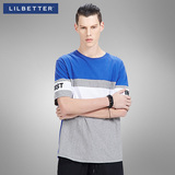 Lilbetter夏季短袖T恤男 撞色拼接半截袖时尚印花体恤男潮流短袖
