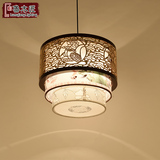 新中式吊灯 现代仿古木艺客厅灯手绘布艺茶楼餐厅过道走廊吊灯具